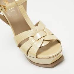 Pre Owned Yves Saint Laurent Light Yellow Textured Patent Leather Tribute Sandals Size 39