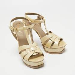 Pre Owned Yves Saint Laurent Light Yellow Textured Patent Leather Tribute Sandals Size 39