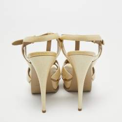 Pre Owned Yves Saint Laurent Light Yellow Textured Patent Leather Tribute Sandals Size 39