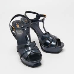 Pre Owned Yves Saint Laurent Blue Leather Tribute Sandals Size 41