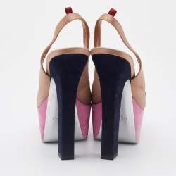 Pre Owned Yves Saint Laurent Brown/Grey Satin Obsession Platform Slingback Pumps Size 37