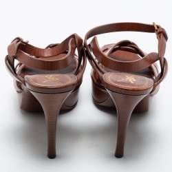 مملوكة مسبقًا Yves Saint Laurent Brown Leather Tribute Platform Sandals Size 38