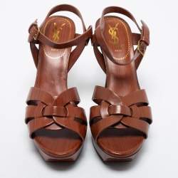 مملوكة مسبقًا Yves Saint Laurent Brown Leather Tribute Platform Sandals Size 38
