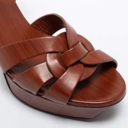 مملوكة مسبقًا Yves Saint Laurent Brown Leather Tribute Platform Sandals Size 38