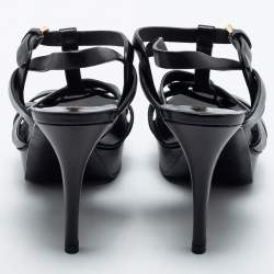 Pre Owned Yves Saint Laurent Black  Leather Tribute Sandals Size 38