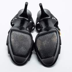 Pre Owned Yves Saint Laurent Black  Leather Tribute Sandals Size 38