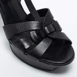 Pre Owned Yves Saint Laurent Black  Leather Tribute Sandals Size 38