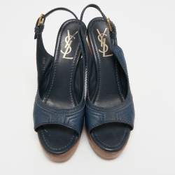 Pre Owned Yves Saint Laurent Blue Leather Slingback Sandals Size 38.5