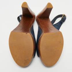 Pre Owned Yves Saint Laurent Blue Leather Slingback Sandals Size 38.5