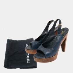 Pre Owned Yves Saint Laurent Blue Leather Slingback Sandals Size 38.5