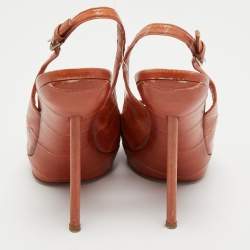 Pre Owned Yves Saint Laurent Orange Eel Leather Slingback Platform Sandals Size 37