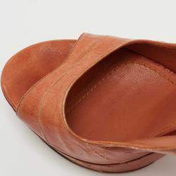 Pre Owned Yves Saint Laurent Orange Eel Leather Slingback Platform Sandals Size 37