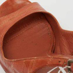 Pre Owned Yves Saint Laurent Orange Eel Leather Slingback Platform Sandals Size 37