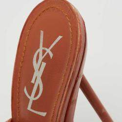 Pre Owned Yves Saint Laurent Orange Eel Leather Slingback Platform Sandals Size 37