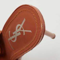 Pre Owned Yves Saint Laurent Orange Eel Leather Slingback Platform Sandals Size 37
