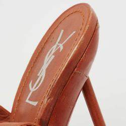 Pre Owned Yves Saint Laurent Orange Eel Leather Slingback Platform Sandals Size 37