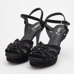 Pre Owned Yves Saint Laurent Black Suede Tribute Sandals Size 40