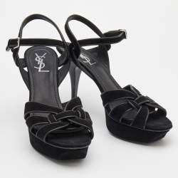 Pre Owned Yves Saint Laurent Black Suede Tribute Sandals Size 40