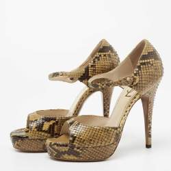 مملوكة مسبقًا Yves Saint Laurent Two Tone Python Leather Sandals Size 36.5