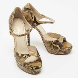 مملوكة مسبقًا Yves Saint Laurent Two Tone Python Leather Sandals Size 36.5