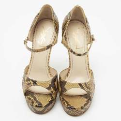 مملوكة مسبقًا Yves Saint Laurent Two Tone Python Leather Sandals Size 36.5