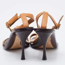 Pre Owned Yves Saint Laurent Brown Leather T Strap Sandals Size 36.5