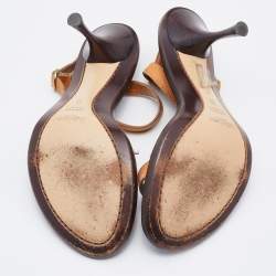 Pre Owned Yves Saint Laurent Brown Leather T Strap Sandals Size 36.5