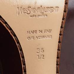 Pre Owned Yves Saint Laurent Brown Leather T Strap Sandals Size 36.5