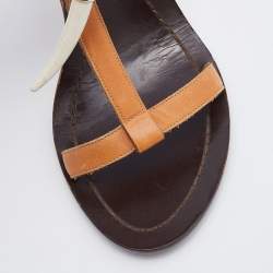 Pre Owned Yves Saint Laurent Brown Leather T Strap Sandals Size 36.5