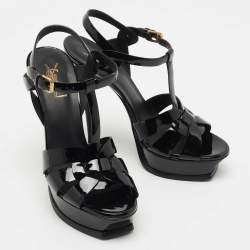 Pre Owned Yves Saint Laurent Black Patent Tribute Sandals Size 39