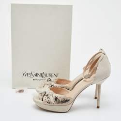 Yves Saint Laurent Off White Suede and Fabric Ankle Strap Platform Sandals Size 40