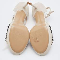 Yves Saint Laurent Off White Suede and Fabric Ankle Strap Platform Sandals Size 40