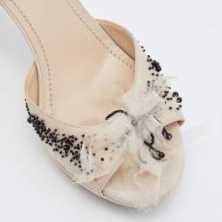 Yves Saint Laurent Off White Suede and Fabric Ankle Strap Platform Sandals Size 40