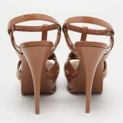 Pre Owned Yves Saint Laurent Brown Patent Leather Tribute Sandals Size 39