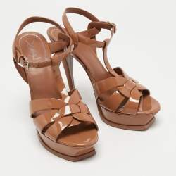 Pre Owned Yves Saint Laurent Brown Patent Leather Tribute Sandals Size 39