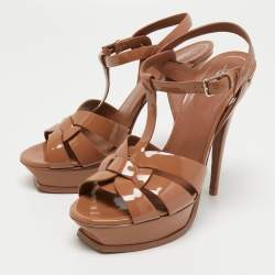 Pre Owned Yves Saint Laurent Brown Patent Leather Tribute Sandals Size 39