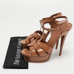 Pre Owned Yves Saint Laurent Brown Patent Leather Tribute Sandals Size 39