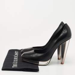 Pre Owned Yves Saint Laurent Black Leather Mirror Heel Platform Pumps Size 37.5