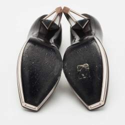 Pre Owned Yves Saint Laurent Black Leather Mirror Heel Platform Pumps Size 37.5