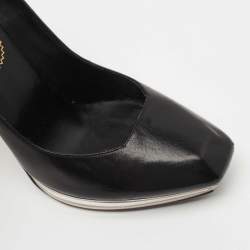 Pre Owned Yves Saint Laurent Black Leather Mirror Heel Platform Pumps Size 37.5