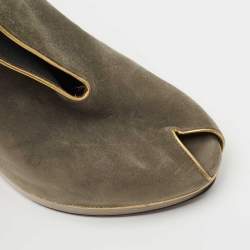 Pre Owned Yves Saint Laurent Grey/Gold Suede and Leather Peep Toe Wedge Pumps Size 38