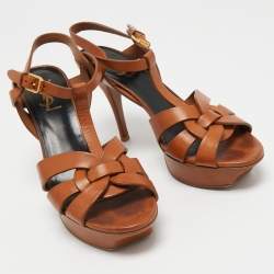 مملوكة مسبقًا Yves Saint Laurent Brown Leather Tribute Sandals Size 38