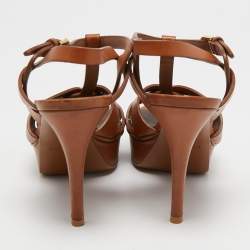 مملوكة مسبقًا Yves Saint Laurent Brown Leather Tribute Sandals Size 38