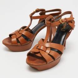 مملوكة مسبقًا Yves Saint Laurent Brown Leather Tribute Sandals Size 38
