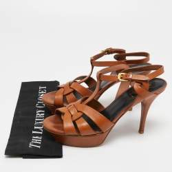 مملوكة مسبقًا Yves Saint Laurent Brown Leather Tribute Sandals Size 38