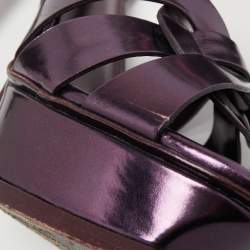 Pre Owned Yves Saint Laurent Metallic Purple Leather Tribute Sandals Size 38.5