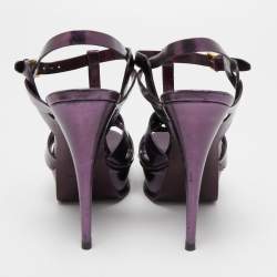 Pre Owned Yves Saint Laurent Metallic Purple Leather Tribute Sandals Size 38.5