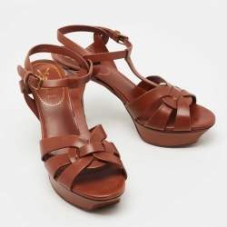 Pre Owned Yves Saint Laurent Brown Leather Tribute Sandals Size 38