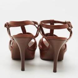 Pre Owned Yves Saint Laurent Brown Leather Tribute Sandals Size 38
