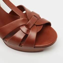 Pre Owned Yves Saint Laurent Brown Leather Tribute Sandals Size 38